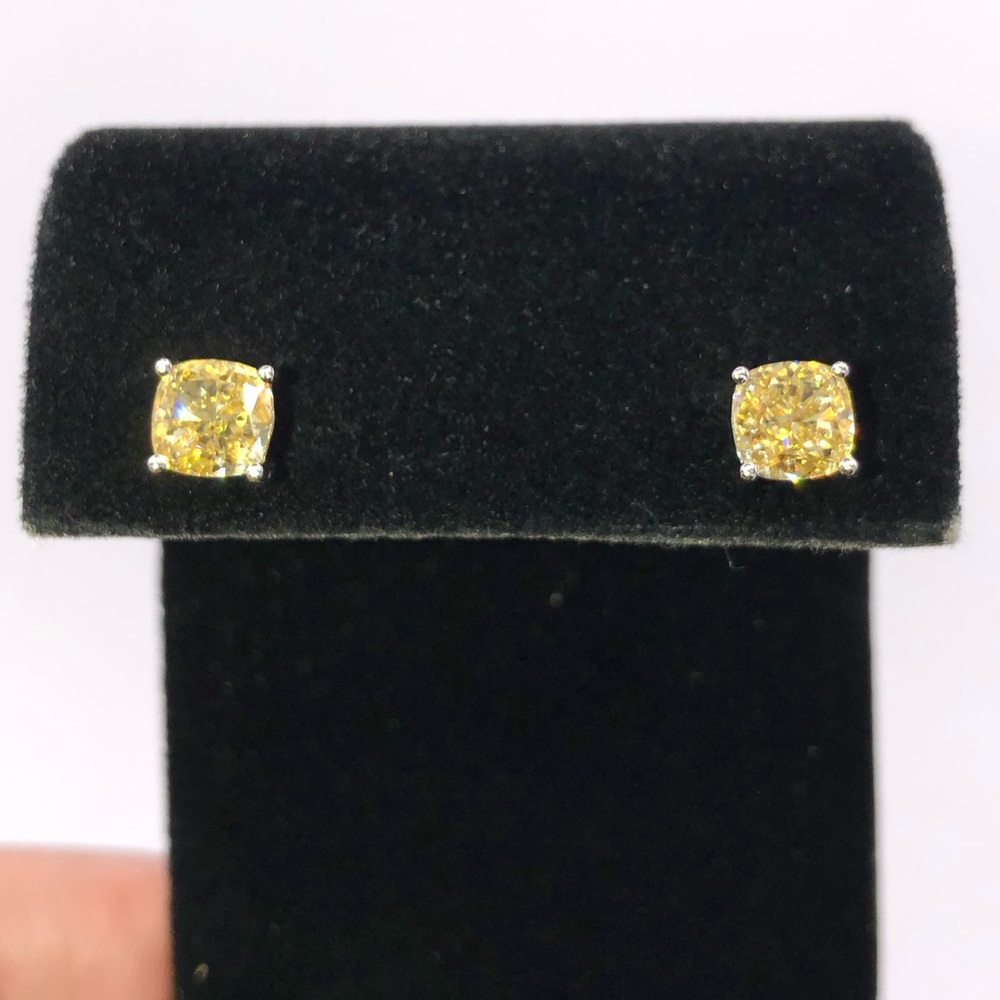 2ct Canary Cushion Cut Studs - Picture 10 of 15